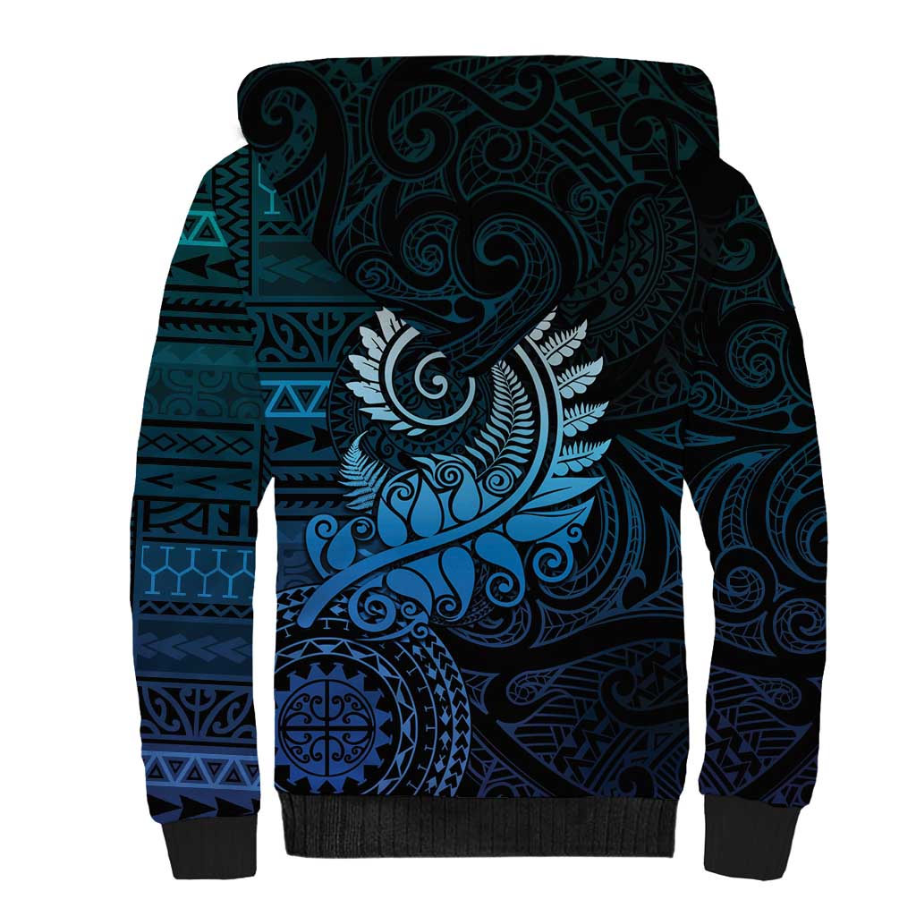 New Zealand Maori Koru Fern Sherpa Hoodie Spiral Polynesian Style Aqua Gradient LT05 - Polynesian Pride