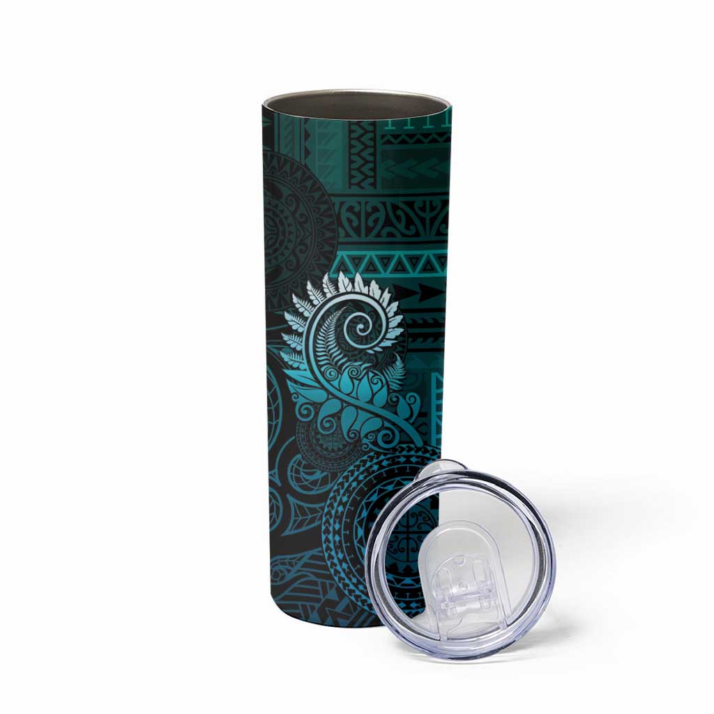 New Zealand Maori Koru Fern Skinny Tumbler Spiral Polynesian Style Aqua Gradient LT05 - Polynesian Pride