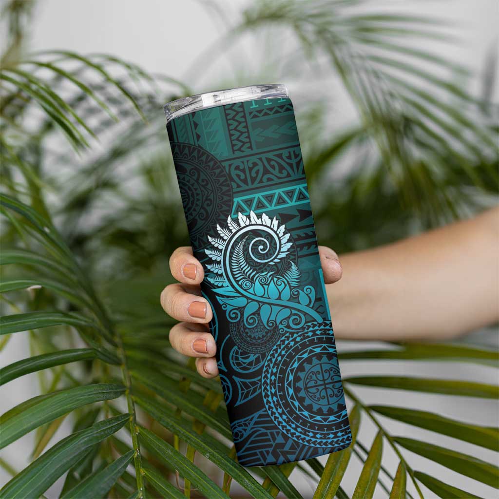 New Zealand Maori Koru Fern Skinny Tumbler Spiral Polynesian Style Aqua Gradient LT05 - Polynesian Pride