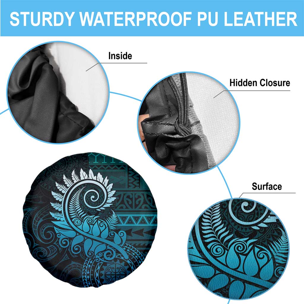 New Zealand Maori Koru Fern Spare Tire Cover Spiral Polynesian Style Aqua Gradient
