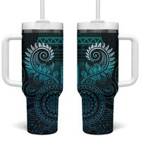 New Zealand Maori Koru Fern Tumbler With Handle Spiral Polynesian Style Aqua Gradient