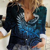 New Zealand Maori Koru Fern Women Casual Shirt Spiral Polynesian Style Aqua Gradient LT05 Female Aqua - Polynesian Pride
