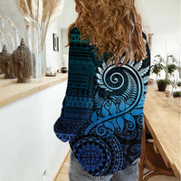 New Zealand Maori Koru Fern Women Casual Shirt Spiral Polynesian Style Aqua Gradient LT05 - Polynesian Pride