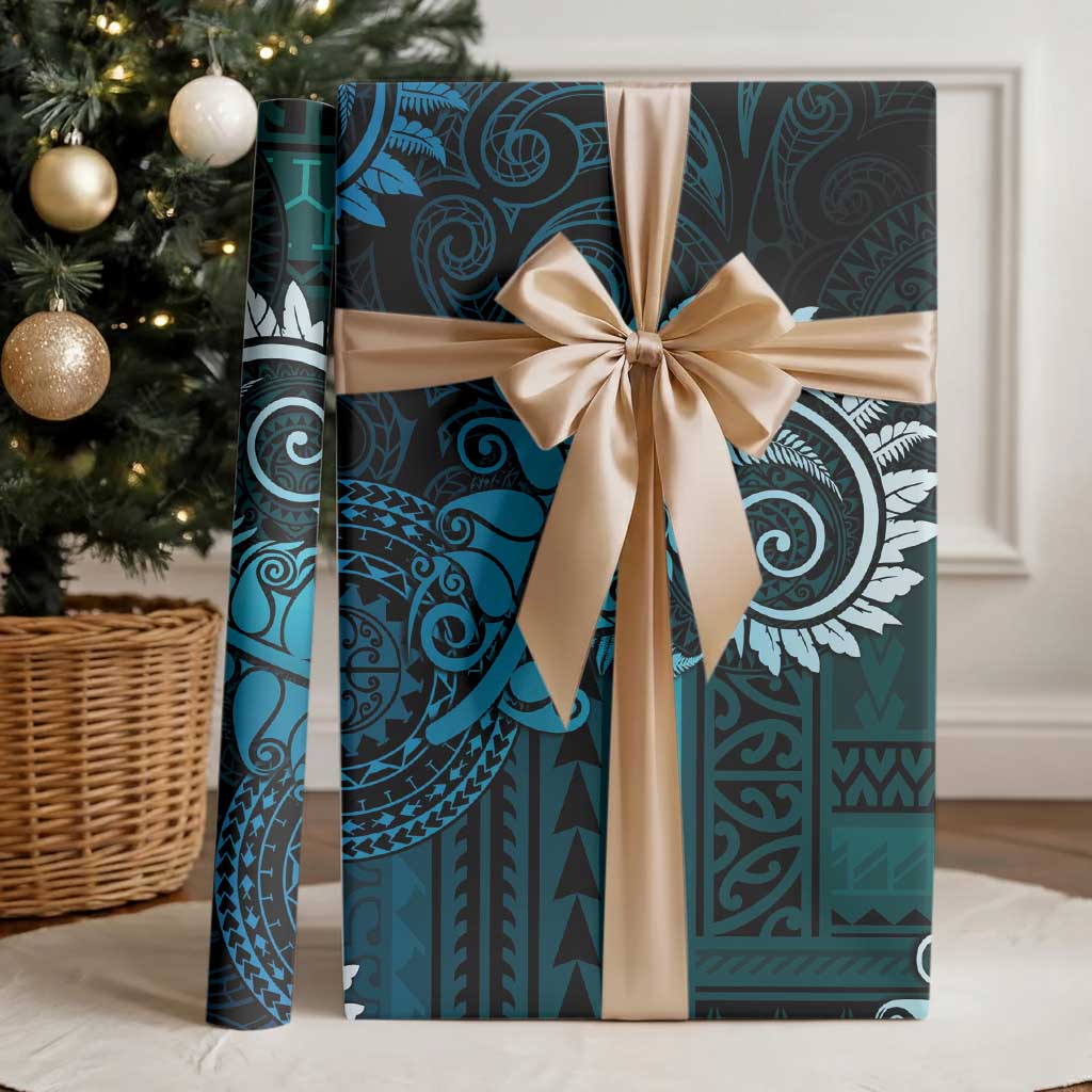 New Zealand Maori Koru Fern Wrapping Paper Spiral Polynesian Style Aqua Gradient - Polynesian Pride