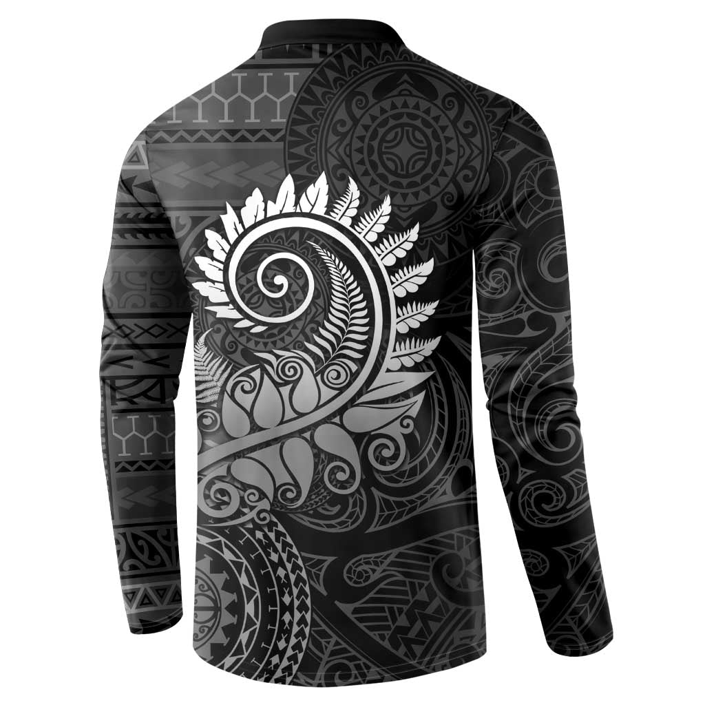New Zealand Maori Koru Fern Button Sweatshirt Spiral Polynesian Style Gray
