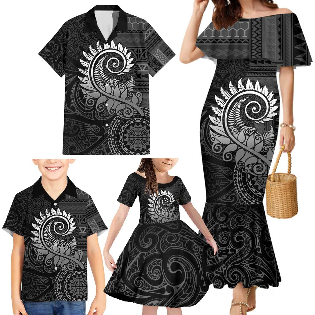 New Zealand Maori Koru Fern Family Matching Mermaid Dress and Hawaiian Shirt Spiral Polynesian Style Gray LT05 - Polynesian Pride