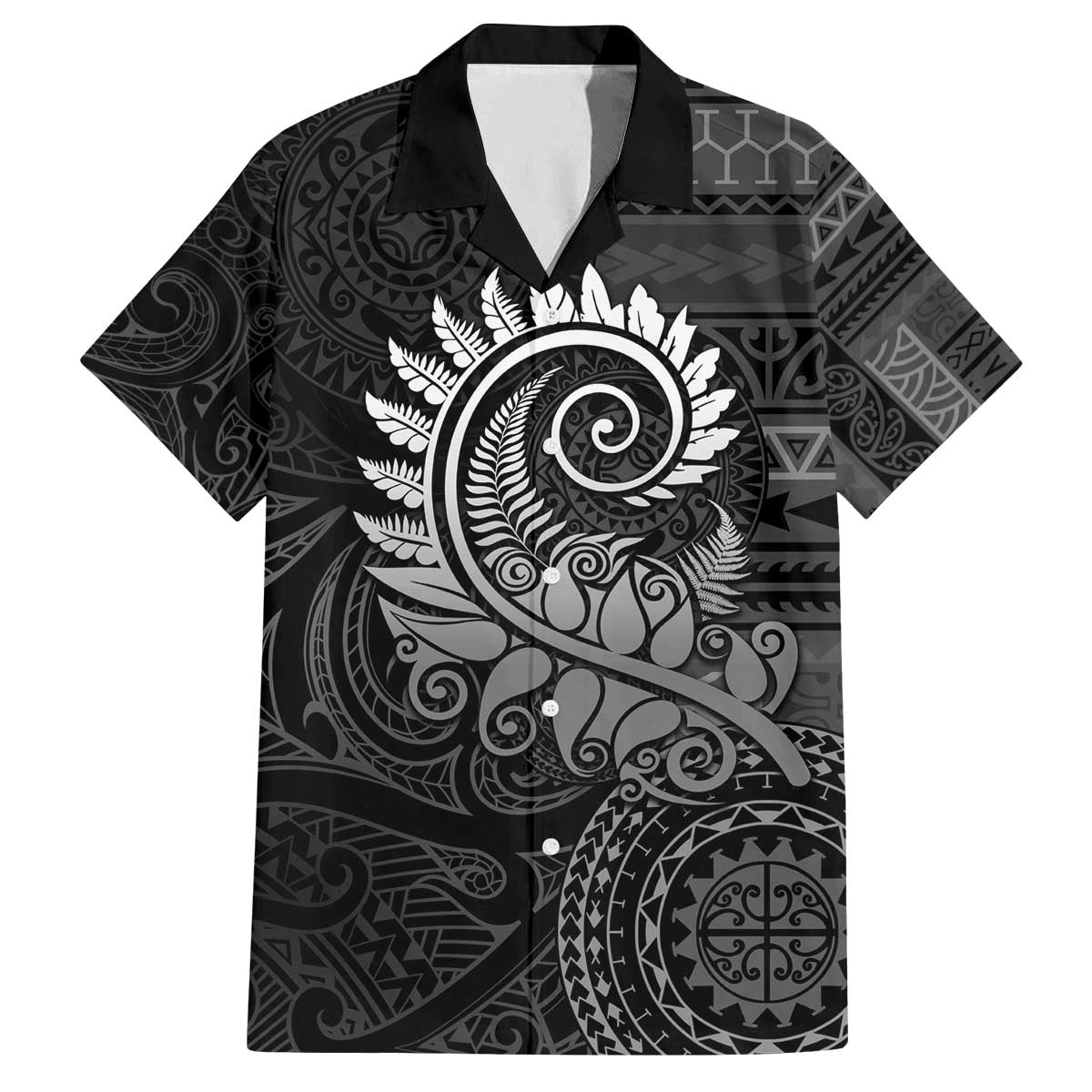 New Zealand Maori Koru Fern Family Matching Off The Shoulder Long Sleeve Dress and Hawaiian Shirt Spiral Polynesian Style Gray LT05 Dad's Shirt - Short Sleeve Gray - Polynesian Pride