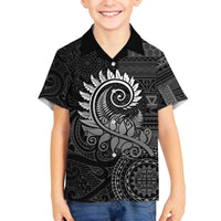 New Zealand Maori Koru Fern Family Matching Off The Shoulder Long Sleeve Dress and Hawaiian Shirt Spiral Polynesian Style Gray LT05 Son's Shirt Gray - Polynesian Pride
