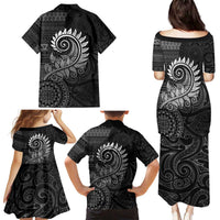 New Zealand Maori Koru Fern Family Matching Puletasi and Hawaiian Shirt Spiral Polynesian Style Gray LT05 - Polynesian Pride