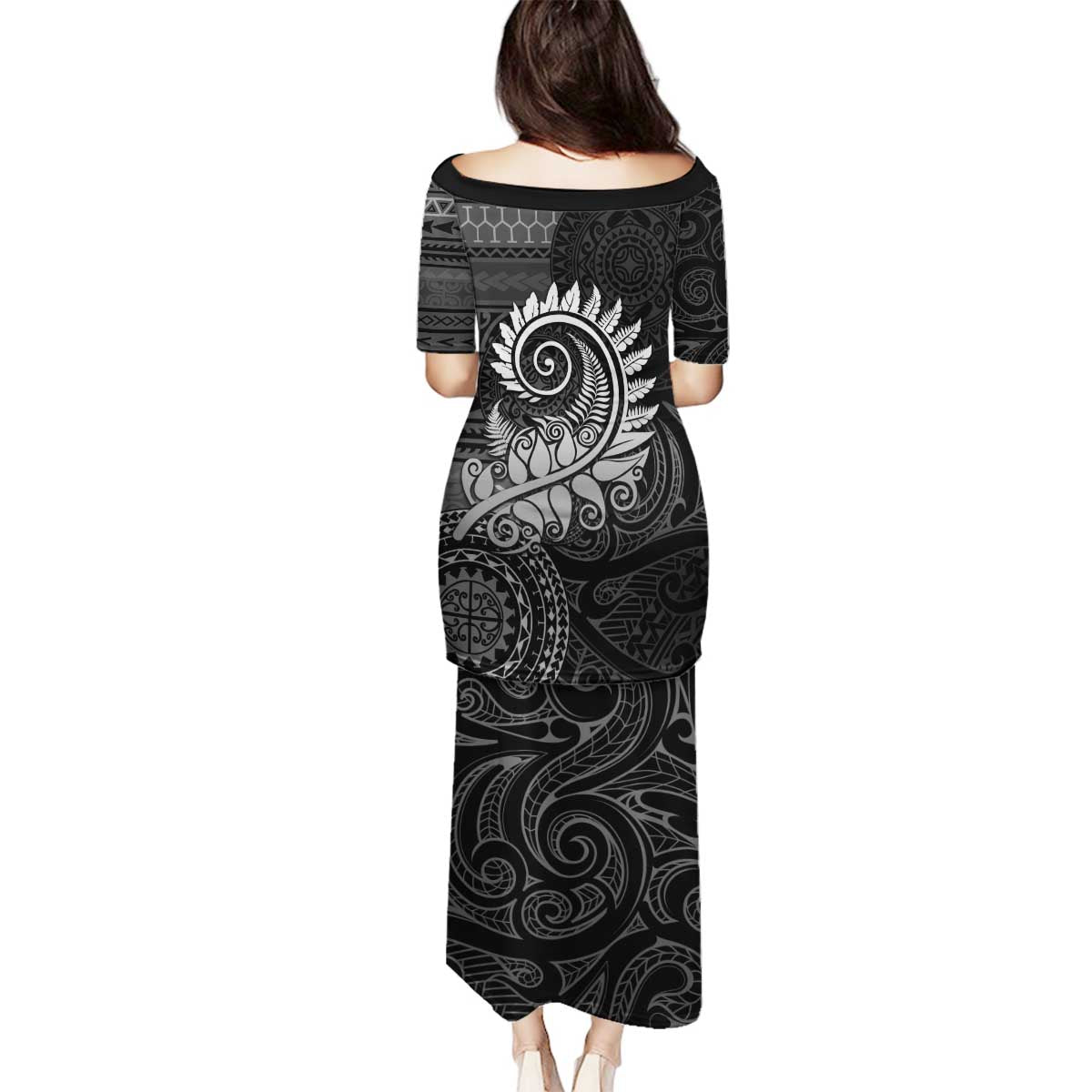New Zealand Maori Koru Fern Family Matching Puletasi and Hawaiian Shirt Spiral Polynesian Style Gray LT05 - Polynesian Pride