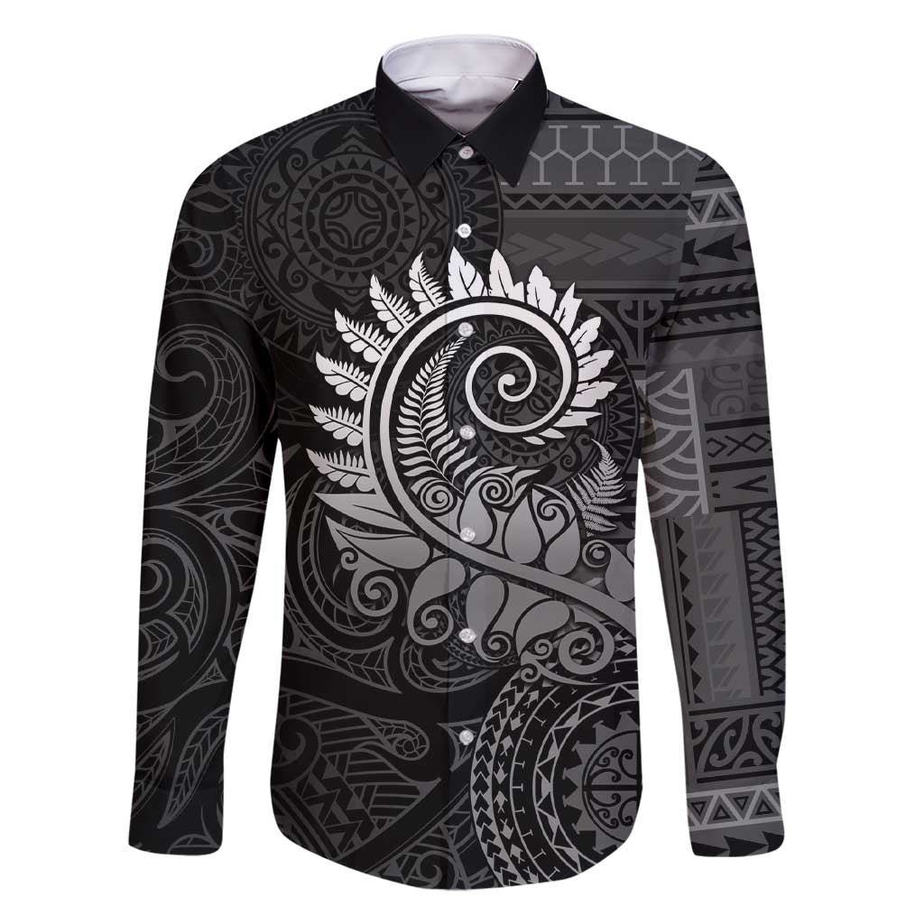 New Zealand Maori Koru Fern Family Matching Short Sleeve Bodycon Dress and Hawaiian Shirt Spiral Polynesian Style Gray LT05 Dad's Shirt - Long Sleeve Gray - Polynesian Pride