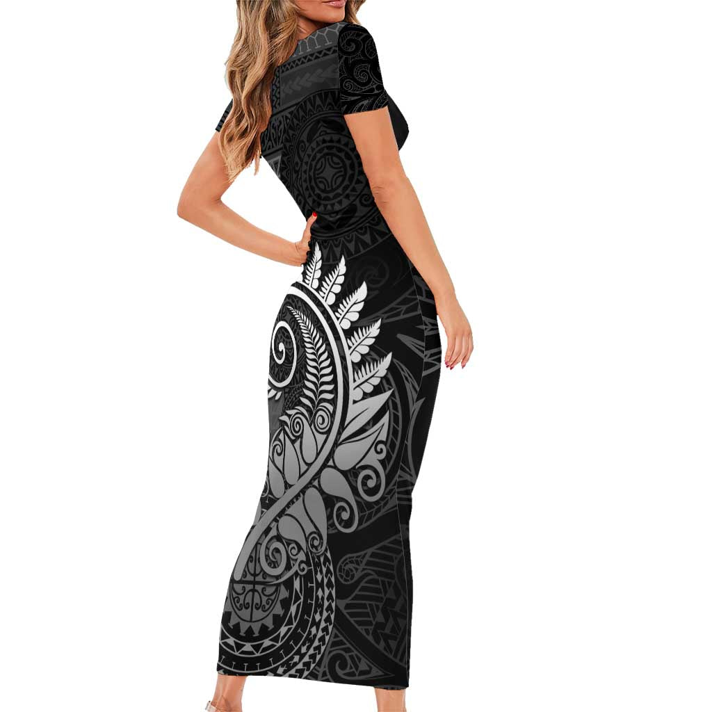 New Zealand Maori Koru Fern Family Matching Short Sleeve Bodycon Dress and Hawaiian Shirt Spiral Polynesian Style Gray LT05 - Polynesian Pride