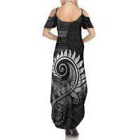 New Zealand Maori Koru Fern Family Matching Summer Maxi Dress and Hawaiian Shirt Spiral Polynesian Style Gray LT05 - Polynesian Pride