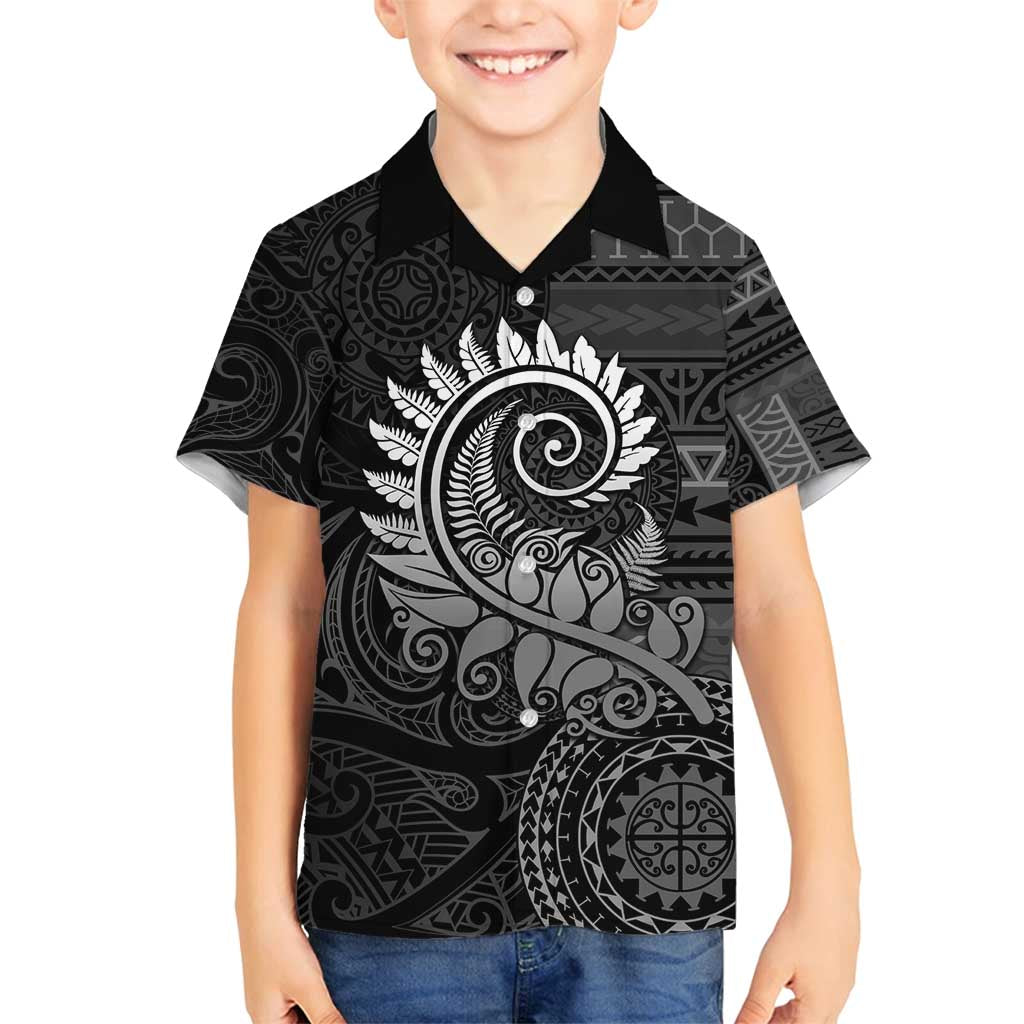 New Zealand Maori Koru Fern Family Matching Summer Maxi Dress and Hawaiian Shirt Spiral Polynesian Style Gray LT05 Son's Shirt Gray - Polynesian Pride