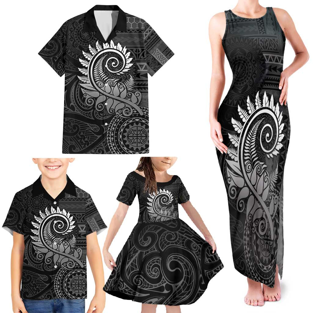 New Zealand Maori Koru Fern Family Matching Tank Maxi Dress and Hawaiian Shirt Spiral Polynesian Style Gray LT05 - Polynesian Pride
