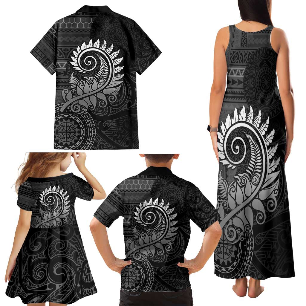 New Zealand Maori Koru Fern Family Matching Tank Maxi Dress and Hawaiian Shirt Spiral Polynesian Style Gray LT05 - Polynesian Pride