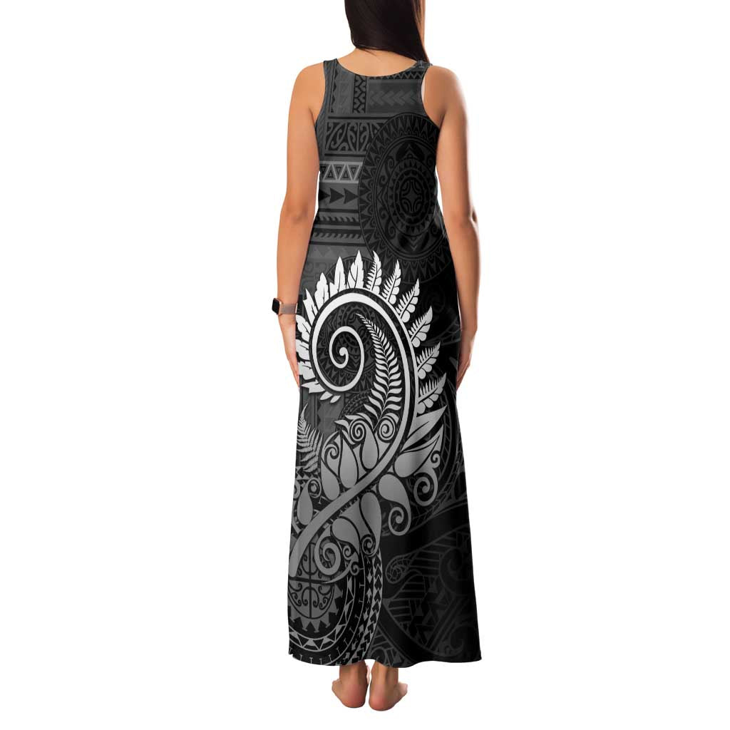 New Zealand Maori Koru Fern Family Matching Tank Maxi Dress and Hawaiian Shirt Spiral Polynesian Style Gray LT05 - Polynesian Pride