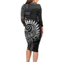 New Zealand Maori Koru Fern Long Sleeve Bodycon Dress Spiral Polynesian Style Gray LT05 - Polynesian Pride