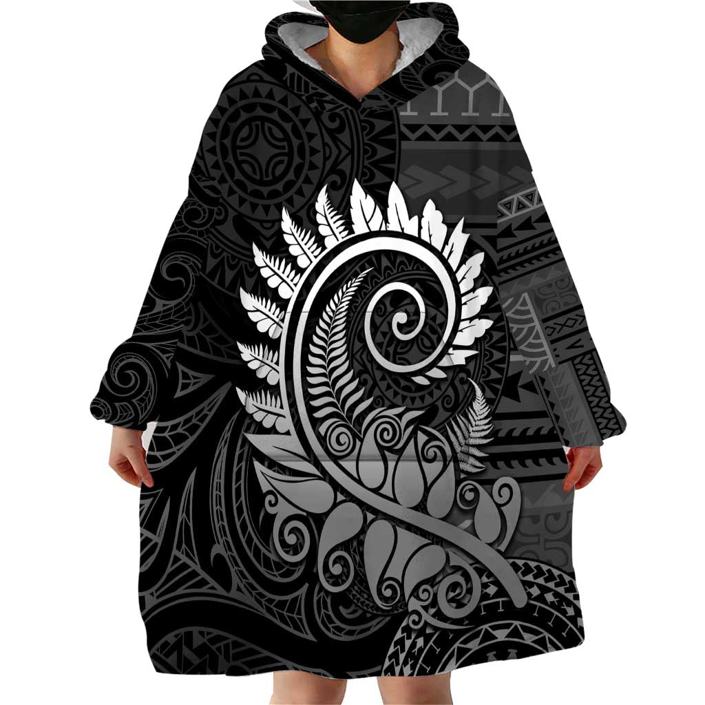New Zealand Maori Koru Fern Wearable Blanket Hoodie Spiral Polynesian Style Gray LT05 - Polynesian Pride