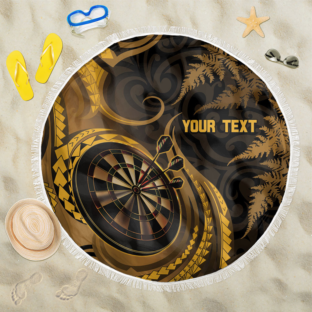 Personalised New Zealand Gold Darts Beach Blanket Maori Fern Curve Style