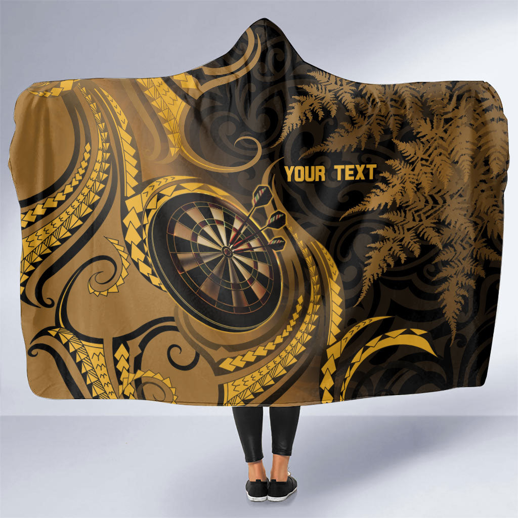 Personalised New Zealand Gold Darts Hooded Blanket Maori Fern Curve Style