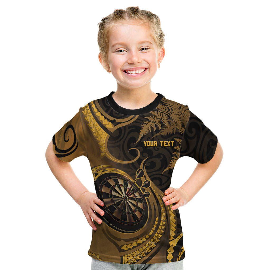 Personalised New Zealand Gold Darts Kid T Shirt Maori Fern Curve Style