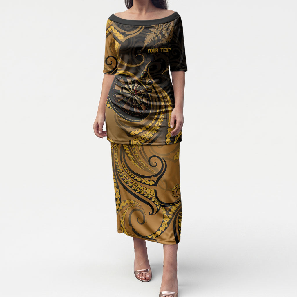 Personalised New Zealand Gold Darts Puletasi Maori Fern Curve Style
