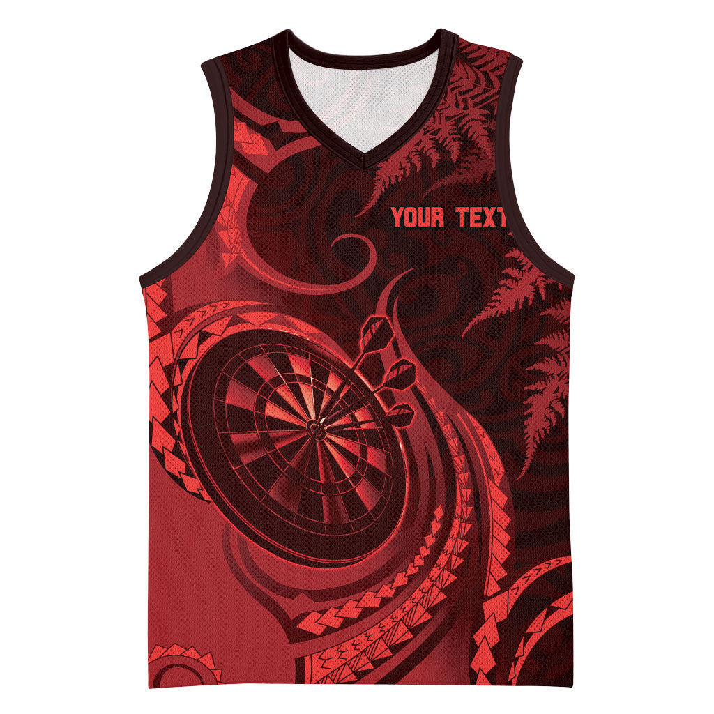 Personalised New Zealand Red Darts Basketball Jersey Maori Fern Curve Style