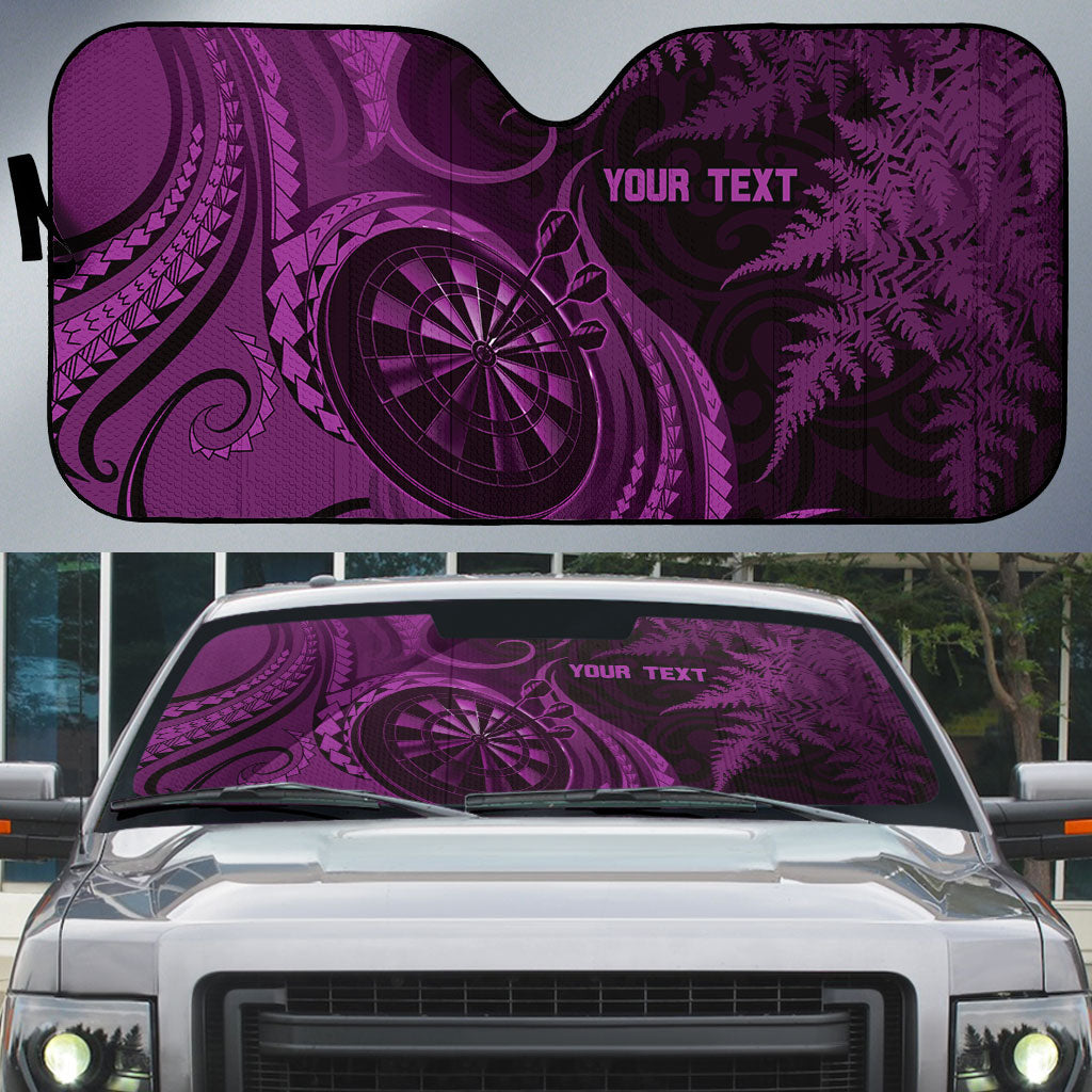 Personalised New Zealand Purple Darts Auto Sun Shade Maori Fern Curve Style