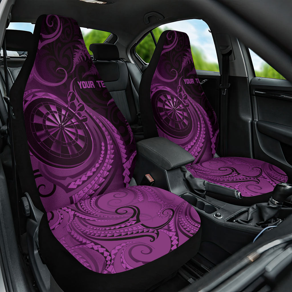 Personalised New Zealand Purple Darts Car Seat Cover Maori Fern Curve Style