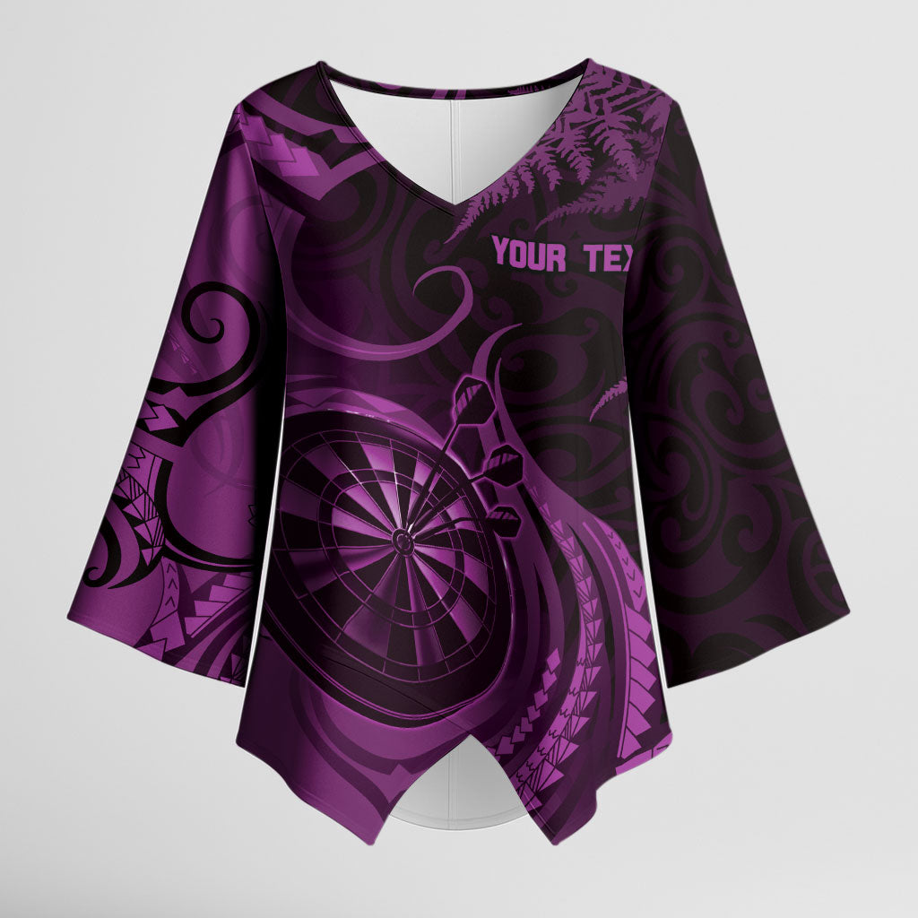 Personalised New Zealand Purple Darts Kimono Sleeve Blouse Maori Fern Curve Style
