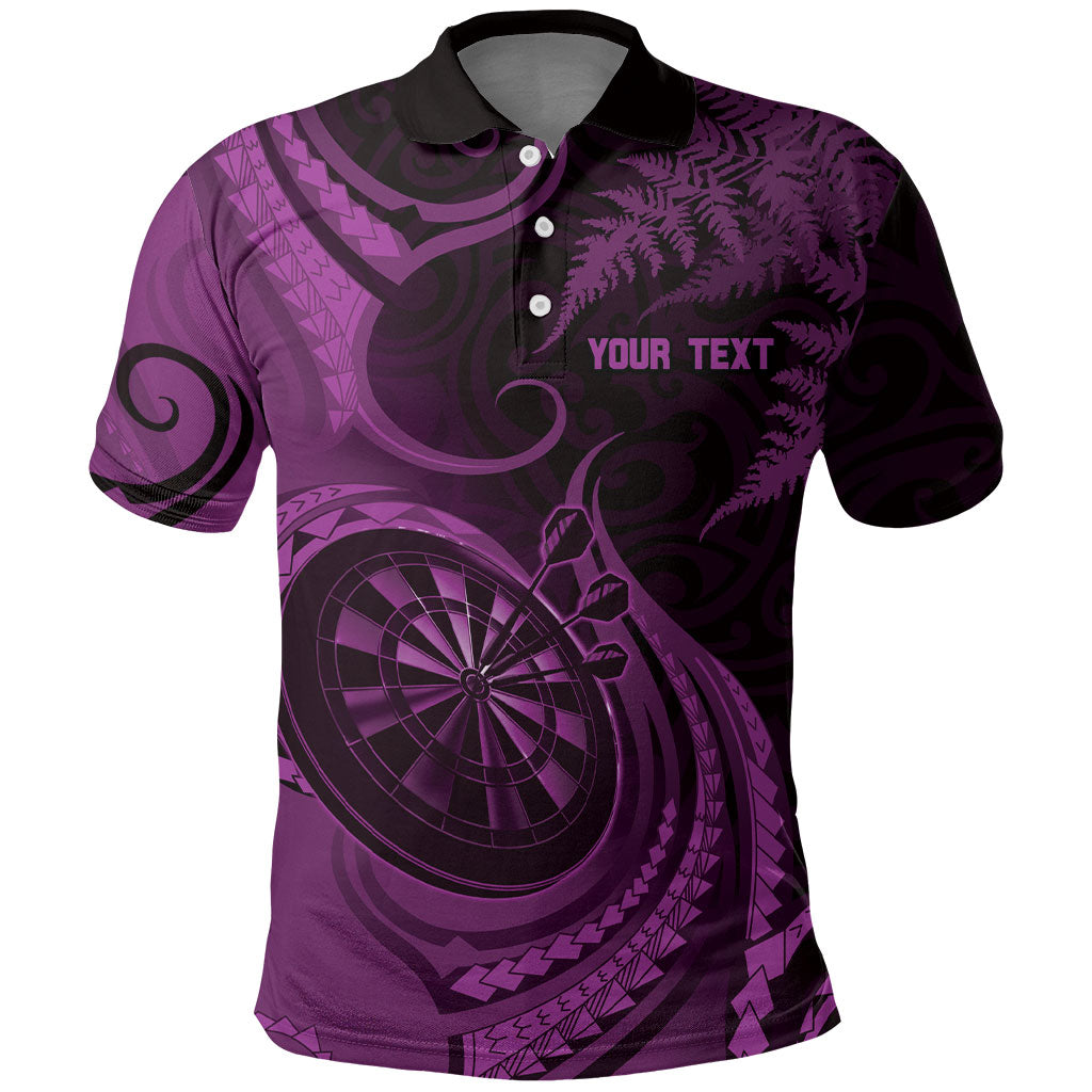 Personalised New Zealand Purple Darts Polo Shirt Maori Fern Curve Style