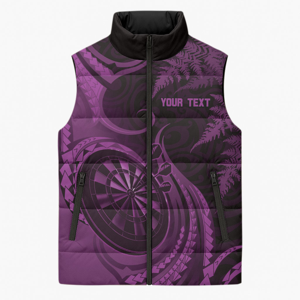 Personalised New Zealand Purple Darts Sleeveless Puffer Jacket Maori Fern Curve Style