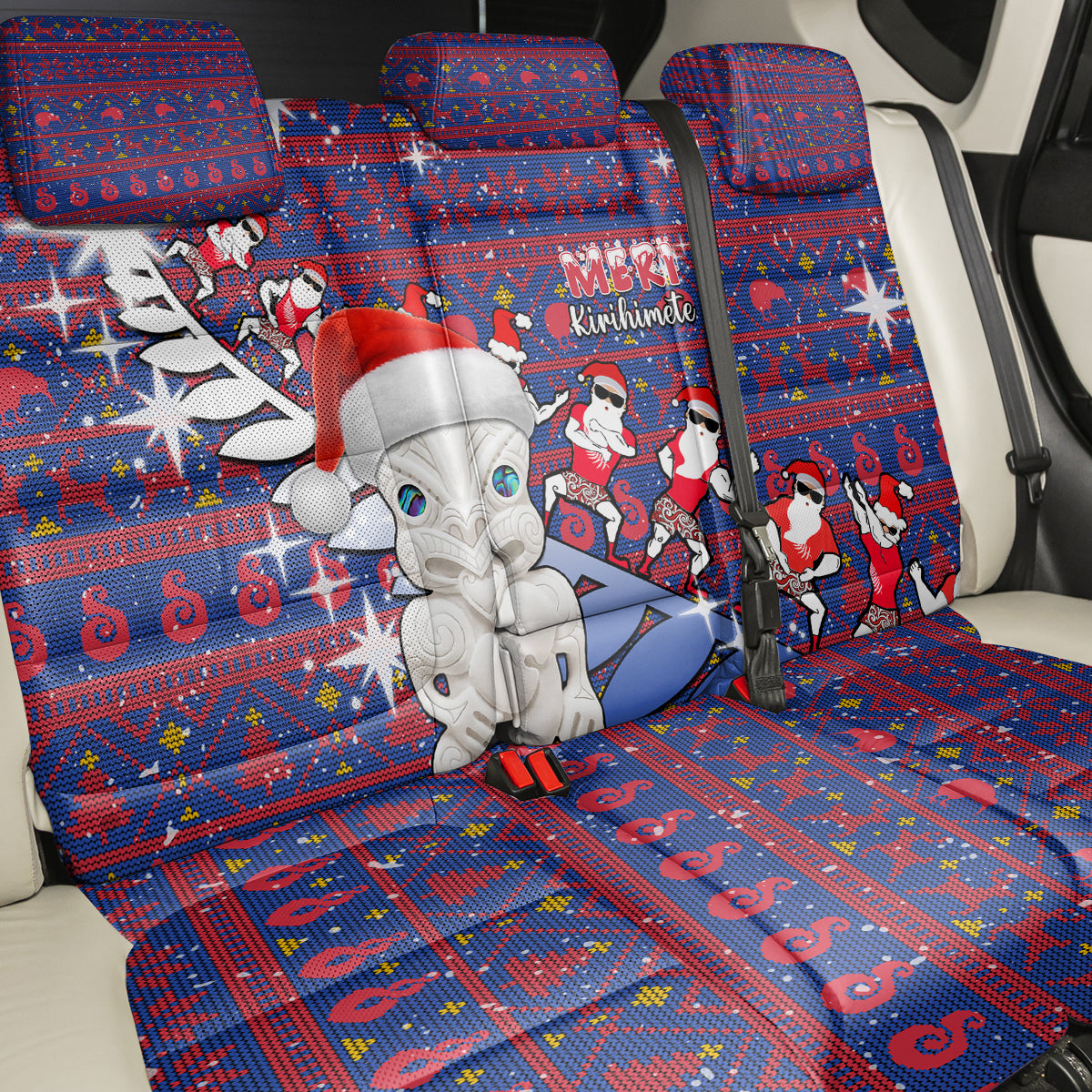 New Zealand Christmas Back Car Seat Cover Haka Fern Santa Tiki Meri Kirihimete LT05 - Polynesian Pride
