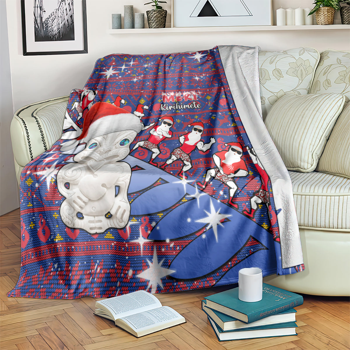 New Zealand Christmas Blanket Haka Fern Santa Tiki Meri Kirihimete LT05 - Polynesian Pride