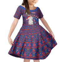Personalized New Zealand Christmas Family Matching Short Sleeve Bodycon Dress and Hawaiian Shirt Haka Fern Santa Tiki Meri Kirihimete LT05 Daughter's Dress Blue - Polynesian Pride