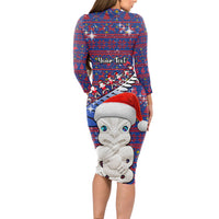Personalized New Zealand Christmas Long Sleeve Bodycon Dress Haka Fern Santa Tiki Meri Kirihimete LT05 - Polynesian Pride