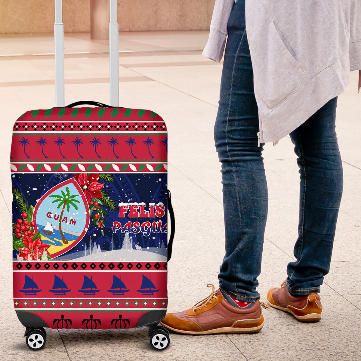 Guam Christmas Luggage Cover Guaman Seal Poinsettia Felis Pasgua LT05 Red - Polynesian Pride