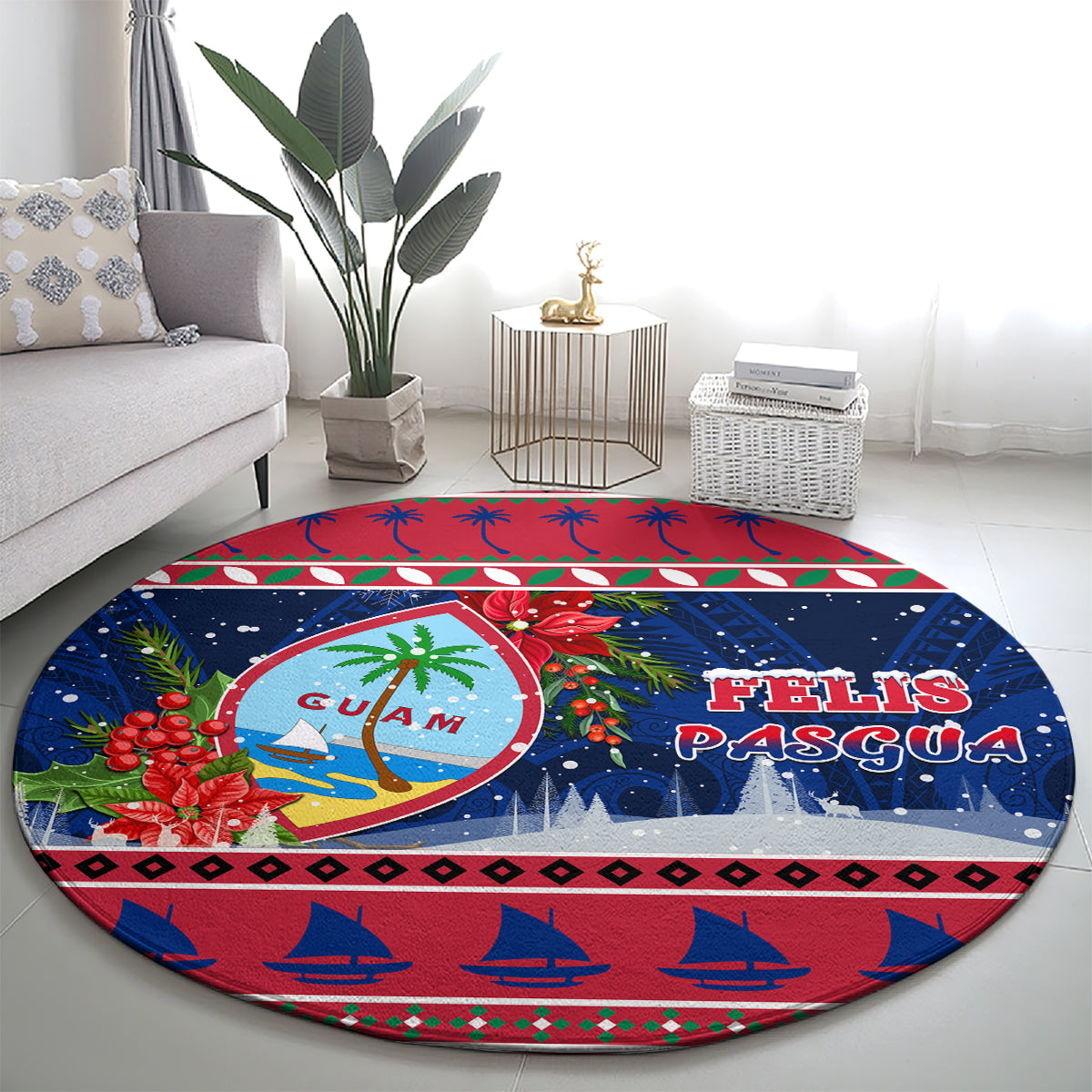 Guam Christmas Round Carpet Guaman Seal Poinsettia Felis Pasgua LT05 - Polynesian Pride
