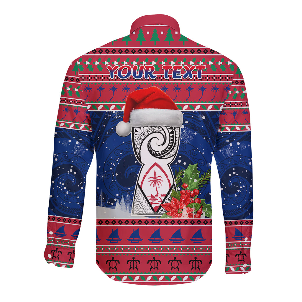 Personalized Guam Christmas Long Sleeve Button Shirt Guaman Seal Poinsettia Felis Pasgua LT05 - Polynesian Pride