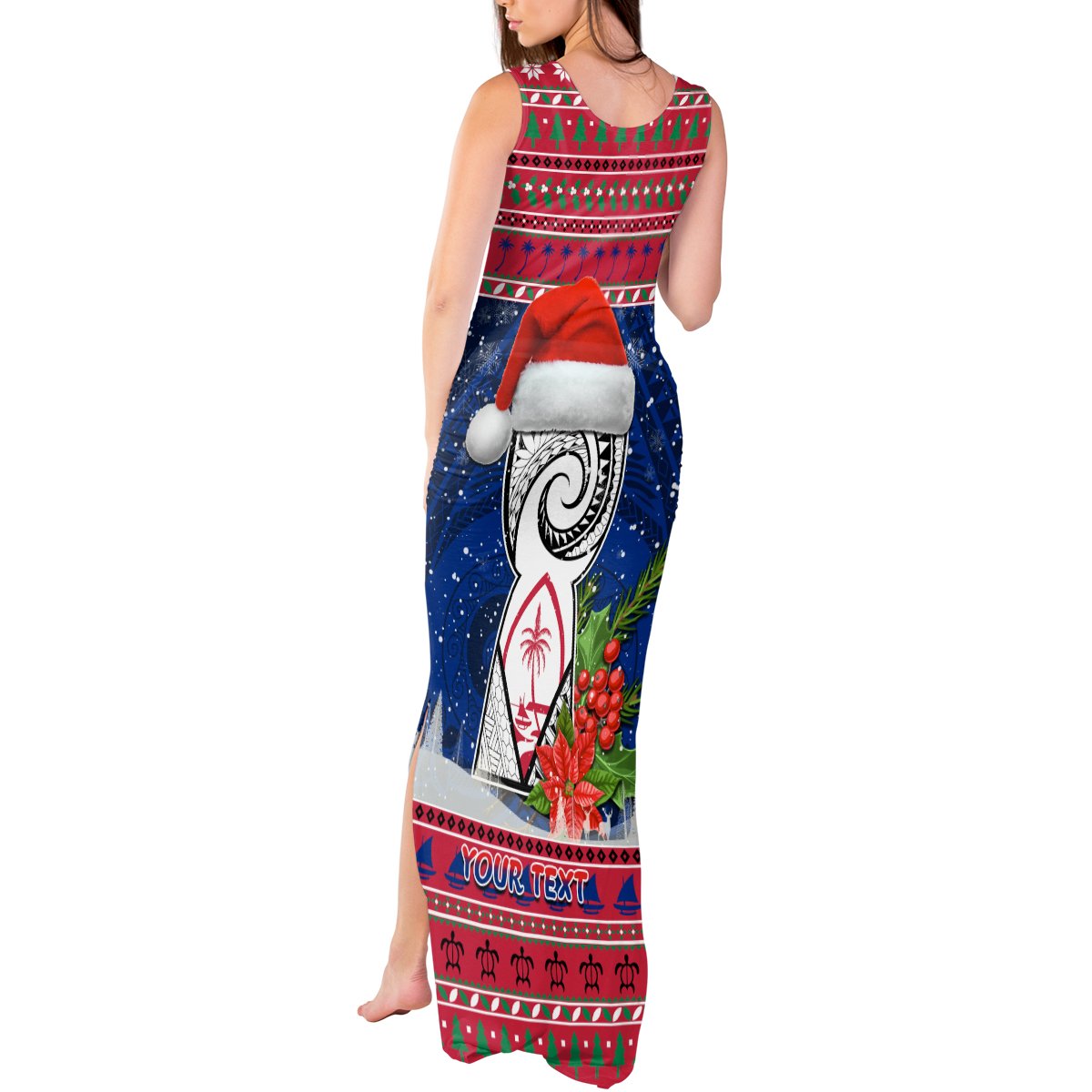Personalized Guam Christmas Tank Maxi Dress Guaman Seal Poinsettia Felis Pasgua LT05 - Polynesian Pride