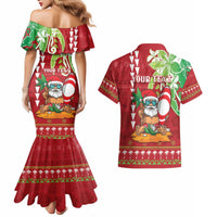 Personalised Hawaii Christmas Couples Matching Mermaid Dress and Hawaiian Shirt Funny Santa Claus Surf Mele Kalikimaka LT05 - Polynesian Pride