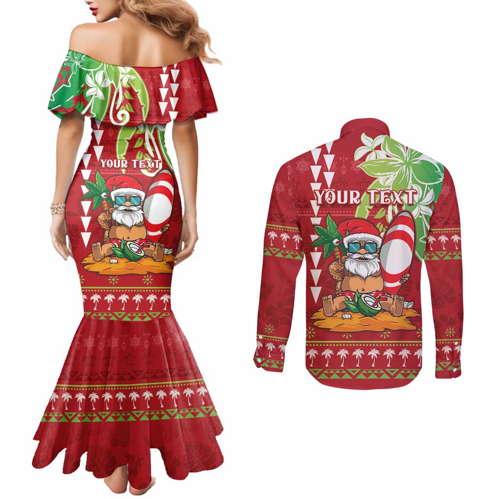Personalised Hawaii Christmas Couples Matching Mermaid Dress and Long Sleeve Button Shirt Funny Santa Claus Surf Mele Kalikimaka LT05 - Polynesian Pride