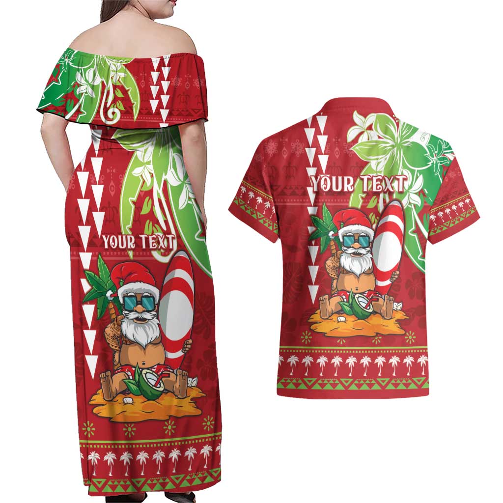Personalised Hawaii Christmas Couples Matching Off Shoulder Maxi Dress and Hawaiian Shirt Funny Santa Claus Surf Mele Kalikimaka LT05 - Polynesian Pride