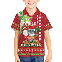 Personalised Hawaii Christmas Family Matching Long Sleeve Bodycon Dress and Hawaiian Shirt Funny Santa Claus Surf Mele Kalikimaka LT05 Son's Shirt Red - Polynesian Pride