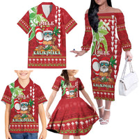 Personalised Hawaii Christmas Family Matching Off The Shoulder Long Sleeve Dress and Hawaiian Shirt Funny Santa Claus Surf Mele Kalikimaka LT05 - Polynesian Pride