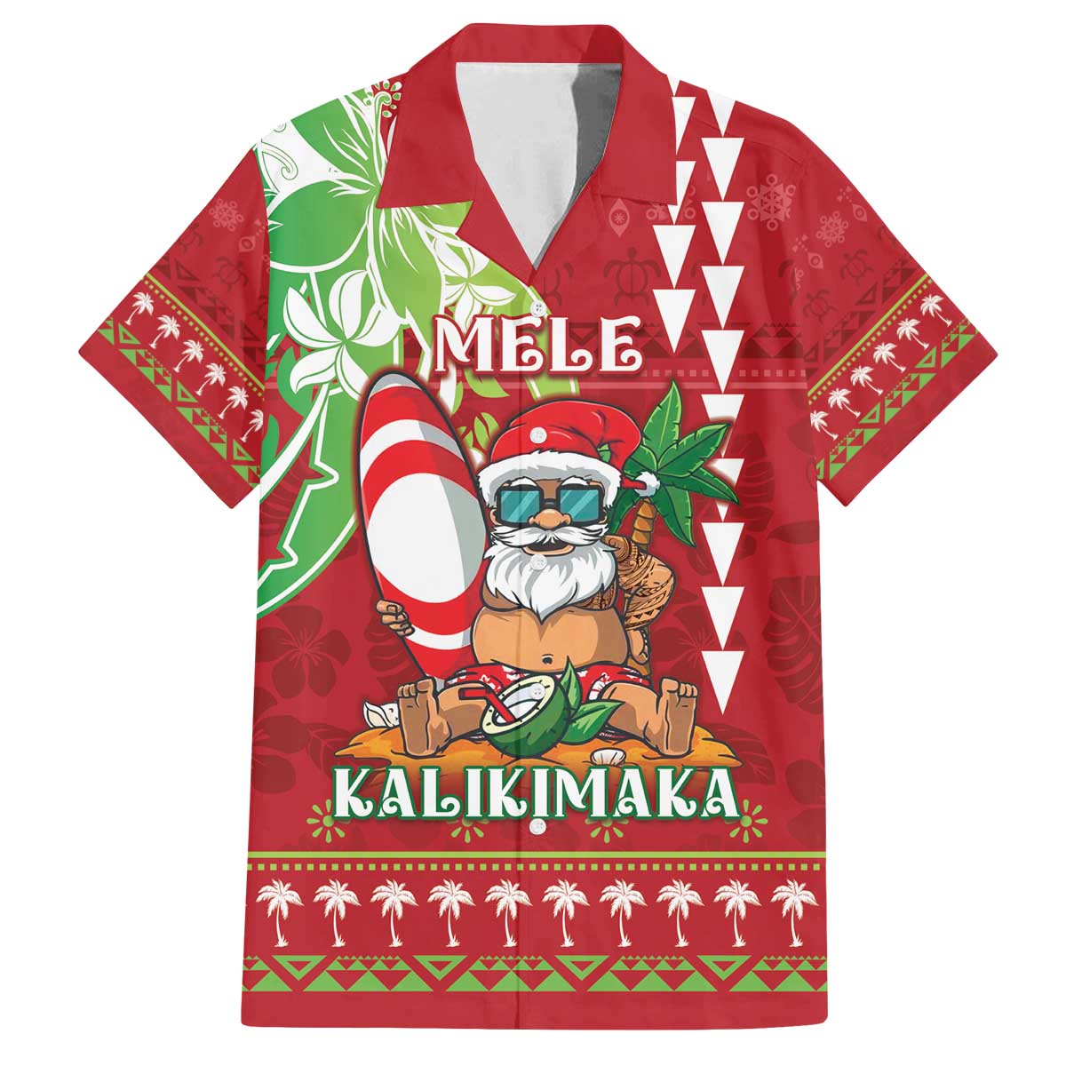 Personalised Hawaii Christmas Family Matching Off The Shoulder Long Sleeve Dress and Hawaiian Shirt Funny Santa Claus Surf Mele Kalikimaka LT05 Dad's Shirt - Short Sleeve Red - Polynesian Pride
