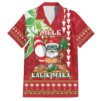 Personalised Hawaii Christmas Family Matching Off The Shoulder Long Sleeve Dress and Hawaiian Shirt Funny Santa Claus Surf Mele Kalikimaka LT05 Dad's Shirt - Short Sleeve Red - Polynesian Pride
