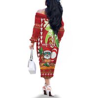 Personalised Hawaii Christmas Family Matching Off The Shoulder Long Sleeve Dress and Hawaiian Shirt Funny Santa Claus Surf Mele Kalikimaka LT05 - Polynesian Pride