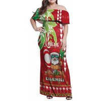 Personalised Hawaii Christmas Family Matching Off Shoulder Maxi Dress and Hawaiian Shirt Funny Santa Claus Surf Mele Kalikimaka LT05 Mom's Dress Red - Polynesian Pride